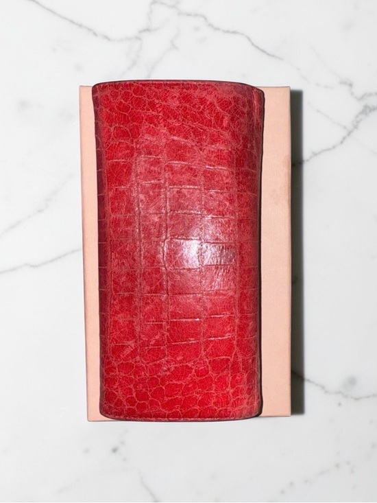 Miu Miu Red Cocco Lux Crocodile Embossed Leather Continental Flap Wallet - Picture 4 of 10